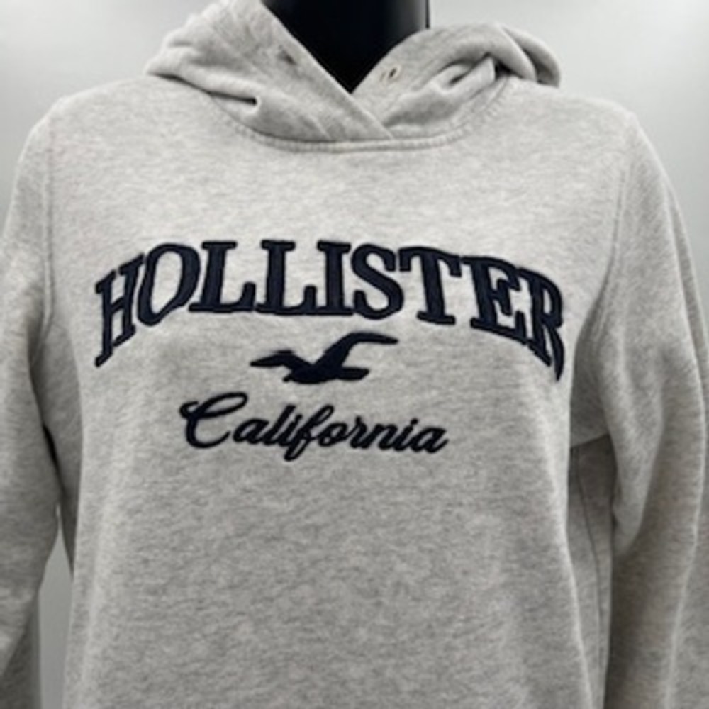 Hollister California Women Heather Grey Embroidered Logo Pullover Hoodie Small - Picture 2 of 10